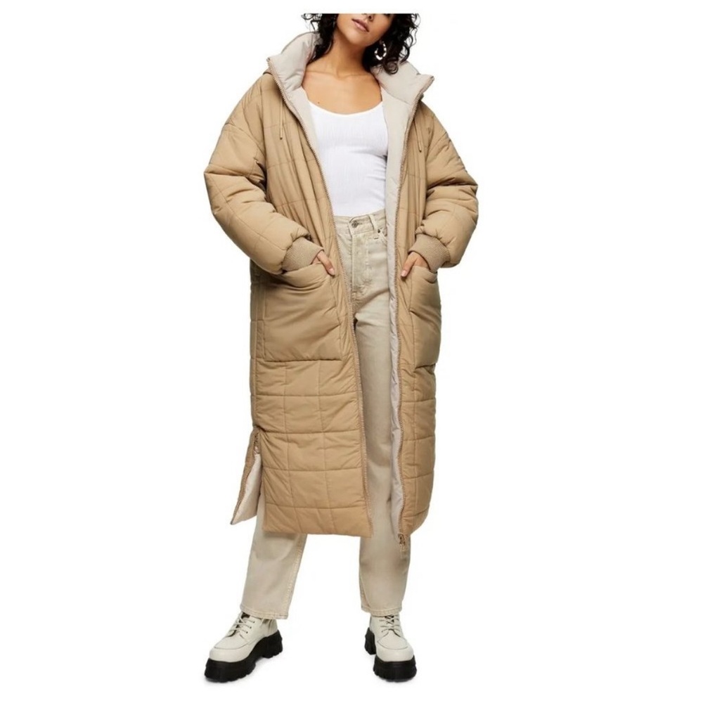 Topshop Pearl Padded Hooded Longline Coat Ivory 8
